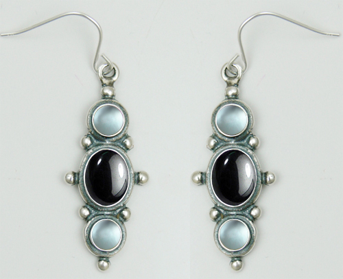 Sterling Silver Drop Dangle Earrings With Hematite And Topaz